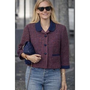 Cranberry Tweed Sculptural Blazer — Jackie O Gallery Girl Mod Style Vintage 90s
